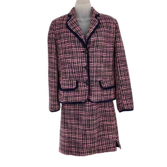 Vintage Pink & black Tweed Skirt Suit Set Size 8 First Option Acrylic/Polyester - Picture 1 of 11